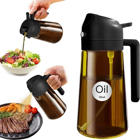 16oz/470ml Light-Blocking Dark Oil Sprayer for Cooking, 2 in 1 Olive Oil Dispenser Bottle for Kitchen, Premium Dark Amber Glass Oil Bottle, Food-Grade Oil Mister for Air Fryer, BBQ (Black)