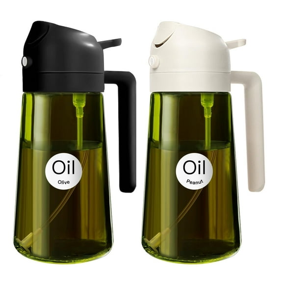 16oz/470ml Light-Blocking Dark Oil Sprayer for Cooking, 2 in 1 Olive Oil Dispenser Bottle for Kitchen, Premium Dark Green Glass Oil Bottle, Food-Grade Oil Mister for Air Fryer, BBQ (Black)