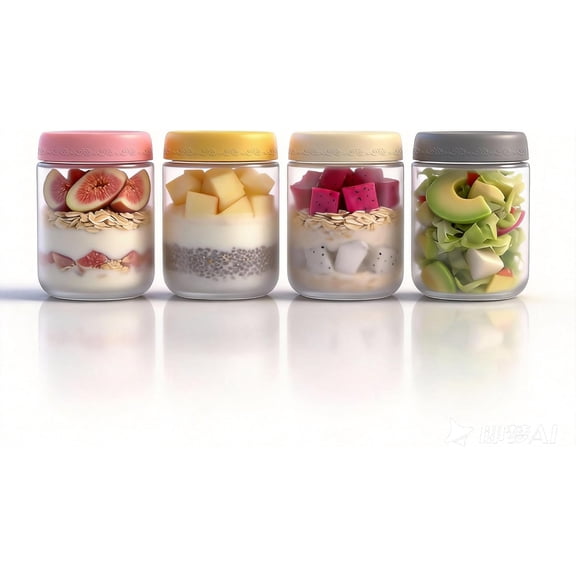 16oz 4Pack Glass Overnight Oats Jars Containers with Airtight Leakproof Lids, Reusable Mason Jars for Meal Prep, Yogurt Parfaits, Smoothies, Salads & Healthy Breakfasts (16 OZ-4-2)