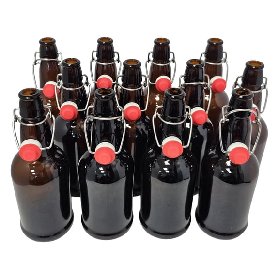 16oz Amber Glass Flip Top Beer Bottles with Swing Cap and Airtight Rubber Seal-12 Bottles