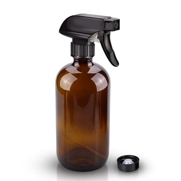 16oz Amber Glass Spray Bottle for Cleaning Solutions, Empty Refillable Container with Adjustable Nozzle, Reusable Large UV Protection Water Mister for Essential Oils, Alcohol, 1-Pack