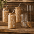 thumbnail image 1 of 16oz Boho Floral Mason Drinking Jars with Lids and Straws, 4 Pack, 1 of 6