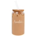 thumbnail image 1 of 16oz Can Shaped Glass Iced Coffee Cup with Bamboo Lid and Straw Gift Auntie With Heart, 1 of 1