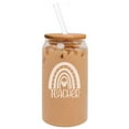 thumbnail image 1 of 16oz Can Shaped Glass Iced Coffee Cup with Bamboo Lid and Straw Gift Boho Rainbow Teacher, 1 of 1