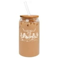 thumbnail image 1 of 16oz Can Shaped Glass Iced Coffee Cup with Bamboo Lid and Straw Gift Cow Skull Cactus Desert Western Scene, 1 of 1