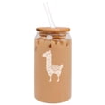 thumbnail image 1 of 16oz Can Shaped Glass Iced Coffee Cup with Bamboo Lid and Straw Gift Cute Llama, 1 of 1
