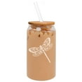 thumbnail image 1 of 16oz Can Shaped Glass Iced Coffee Cup with Bamboo Lid and Straw Gift Floral Dragonfly, 1 of 1