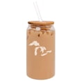 thumbnail image 1 of 16oz Can Shaped Glass Iced Coffee Cup with Bamboo Lid and Straw Gift Great Lakes Michigan, 1 of 1