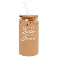 thumbnail image 1 of 16oz Can Shaped Glass Iced Coffee Cup with Bamboo Lid and Straw Gift Life Is Better At The Beach, 1 of 1