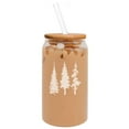 thumbnail image 1 of 16oz Can Shaped Glass Iced Coffee Cup with Bamboo Lid and Straw Gift Pine Trees Hiking Mountains Camping Outdoors, 1 of 1