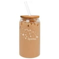 thumbnail image 1 of 16oz Can Shaped Glass Iced Coffee Cup with Bamboo Lid and Straw Gift Star Zodiac Horoscope Constellation (Aquarius), 1 of 1