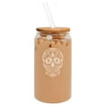 thumbnail image 1 of 16oz Can Shaped Glass Iced Coffee Cup with Bamboo Lid and Straw Gift Sugar Candy Skull, 1 of 1