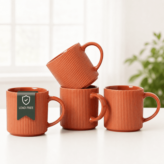 16oz Ceramic Coffee Mugs 4PCS Brick Red Multi-Use Beverage Cups