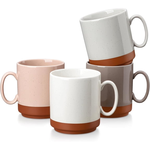 16oz Ceramic Coffee Mugs Set of 4, Stackable Coffee Cups with Straight-Sided Design, Mugs for Coffee, Latte, Tea, Hot Chocolate, Cappuccino and Cocoa, Microwave & Dishwasher Safe, Multicolor