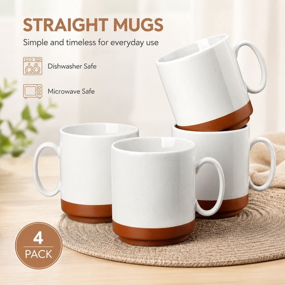 16oz Ceramic Coffee Mugs Set of 4, Stackable Straight-Sided Cups for Coffee, Latte, Tea, Hot Chocolate, Cappuccino, Microwave & Dishwasher Safe, Durable Kitchen Drinkware, Khaki White