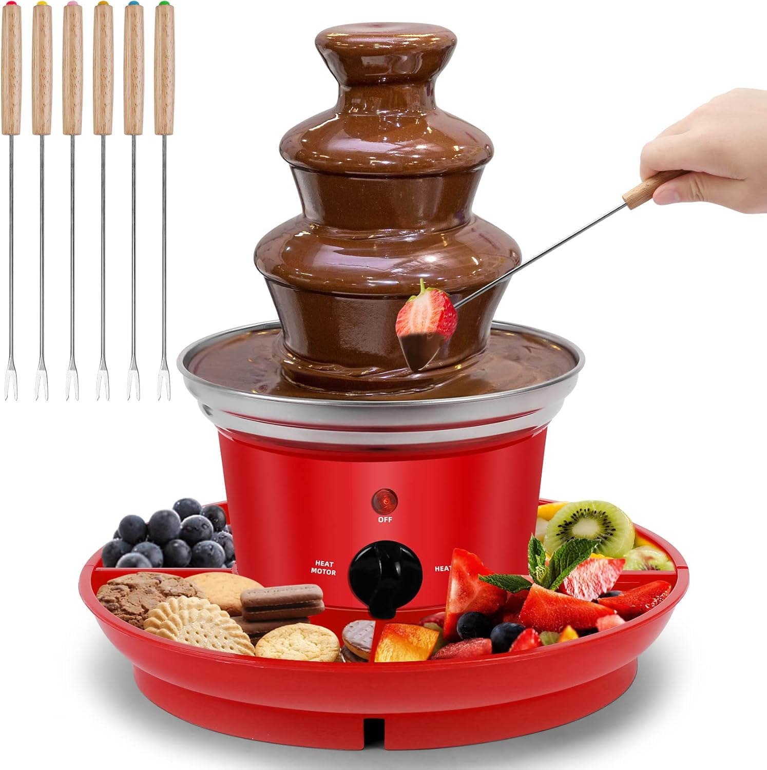 16oz 3-Tier Mini Chocolate Fountain – Electric Fondue Machine With 6 Forks & Serving Tray, For Chocolate, Cheese, Sauces