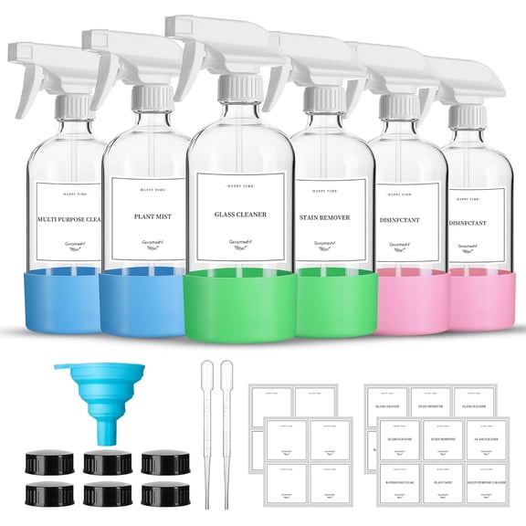 16oz Clear Glass Spray Bottles,6 Pack Glass Spray Bottles Refillable Empty Bottle with Adjustable Nozzle,Spray Bottle for Essential Oils,Cleaning,Pets,Hair Mister