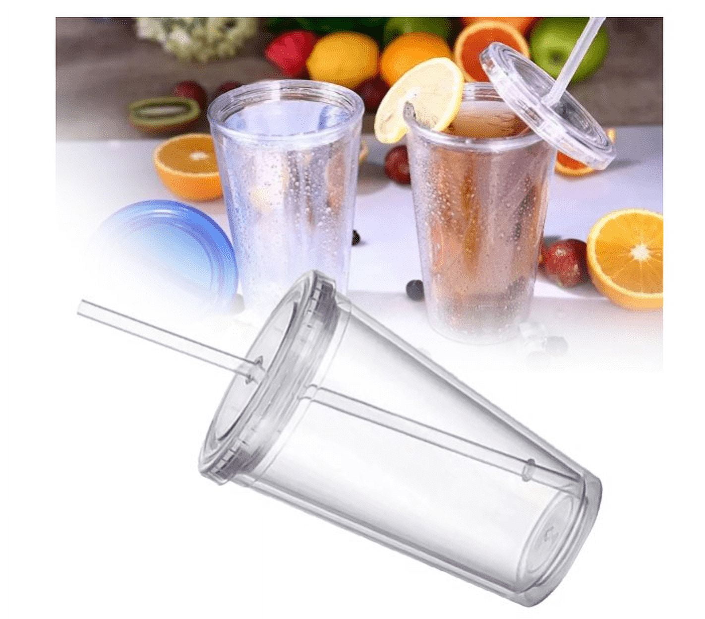 Drink Straw Cup Transparent Insulated Coffee Cup with Cup Double Lid  Plastic C2W2 