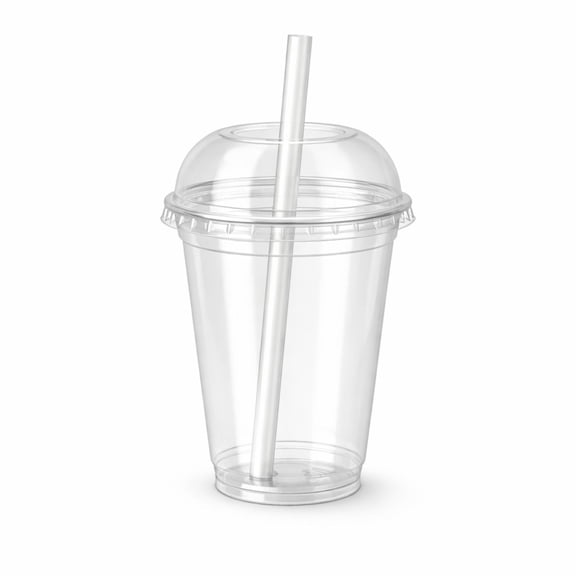 16oz Clear PET Plastic Cups with Dome Lid & Straw: 50 Sets