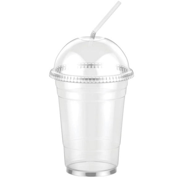 16oz Clear PET Plastic Cups with Dome Lid & Straw: 500 Sets