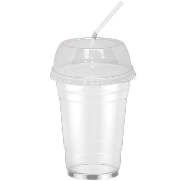 16oz Clear PET Plastic Cups with Wide Hole Dome Lid & Straw: 50 Sets