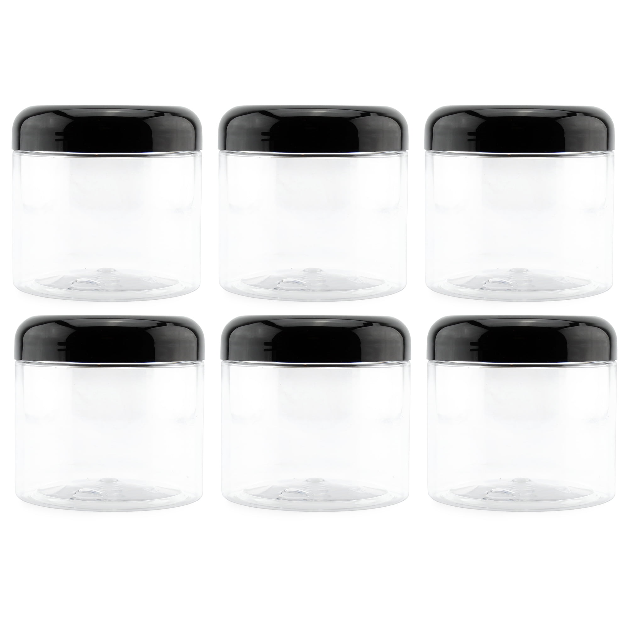 Clear Straight-Sided Glass Jars - 16 oz, Black Metal Cap