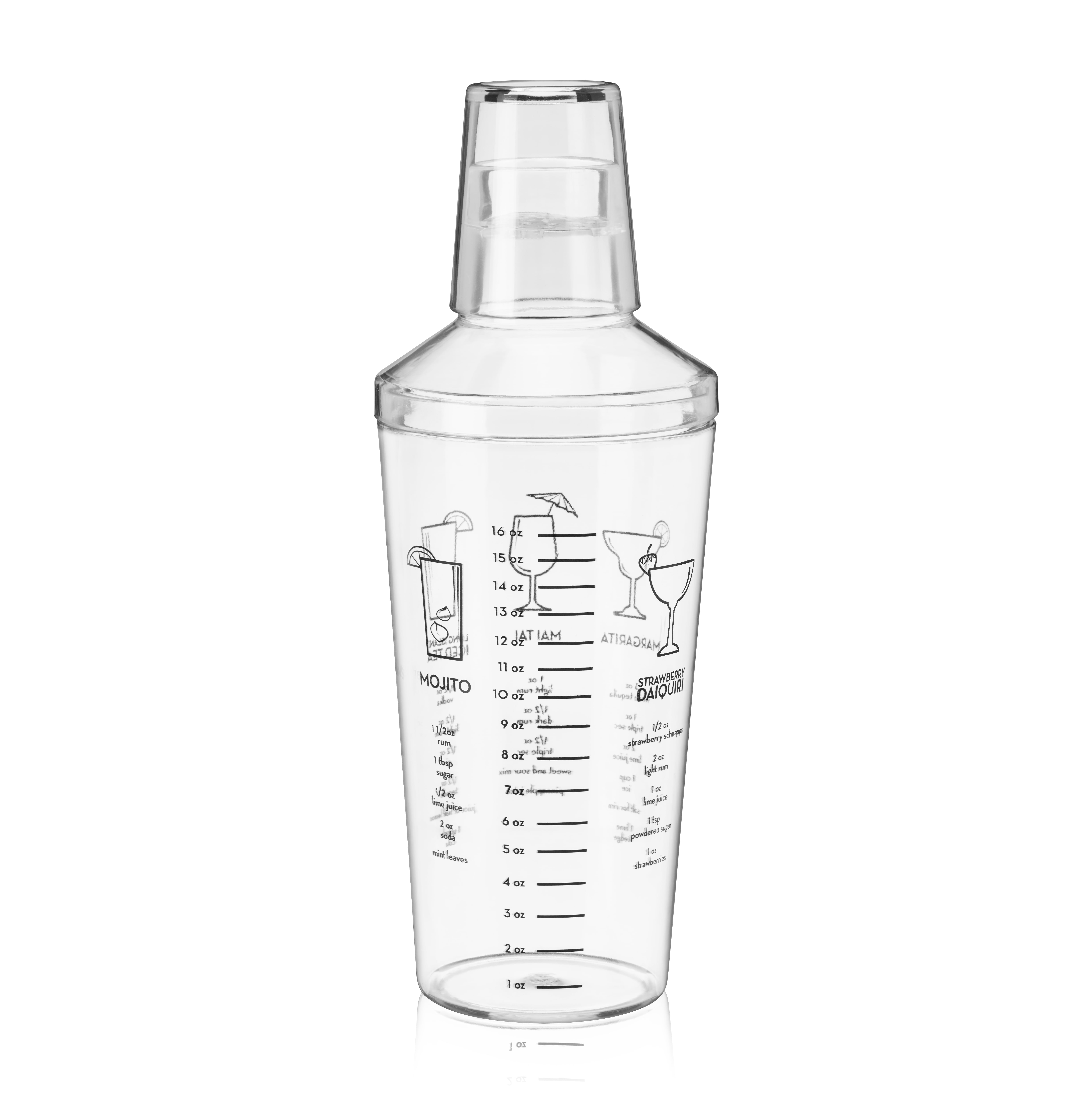 16oz Cocktail Shaker with Recipes and Ounce Measurements - Clear Plastic