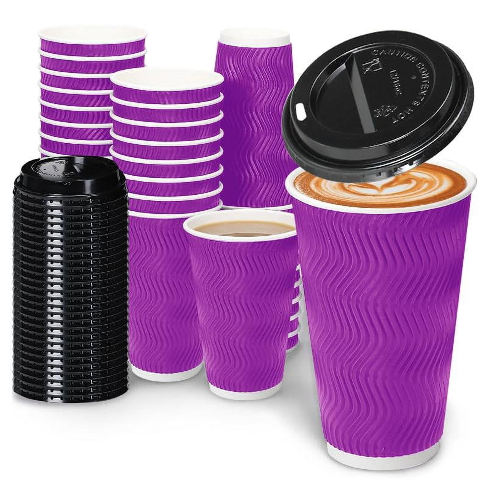 16oz Coffee Cups with Lids, 100 Pack Insulated Ripple Paper Cups ...