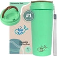 thumbnail image 1 of 16oz Cup, Rice Husk Fibre, BPA-Free, Double Wall Insulation Reusable Coffee Cups, On-The-Go Travel Mug, Screw Tight Lid, Textured Grip, Ultra Lightweight Coffee Cup (Mint, 16oz), 1 of 4