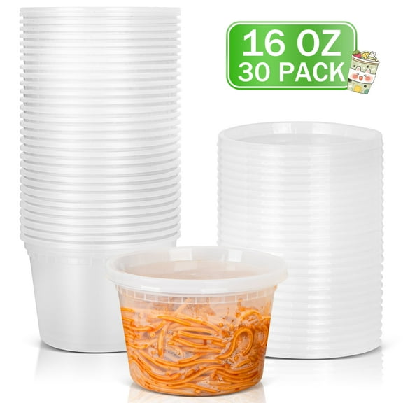 GPED 16oz Deli Containers with Lids 30 Sets, Food Storage Containers with Lids, Soup Containers with lids, Stackable Plastic Containers, Meal Prep Containers, Leakproof, Freezer/Dishwasher/Microwave
