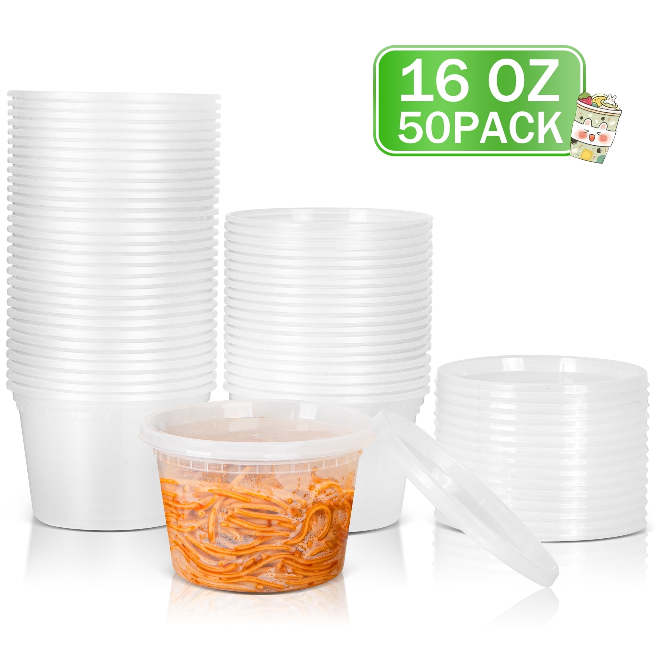 GPED 16oz Deli Containers with Lids 50 Sets, Food Storage Containers with Lids, Soup Containers with Lids, Stackable Plastic Containers, Meal Prep Containers, Leakproof, Freezer/Dishwasher/Microwave