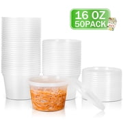 GPED 16oz Deli Containers with Lids 50 Sets, Food Storage Containers with Lids, Soup Containers with Lids, Stackable Pla
