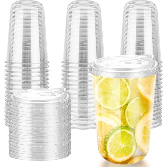 16oz Disposable Stemless Glasses With Strawless Sip , Disposable Drinking Cups,Clear Plastic Glasses for Parties Birthday,Wedding,Meeting,Christmas Party Supplies (50, Transparent)