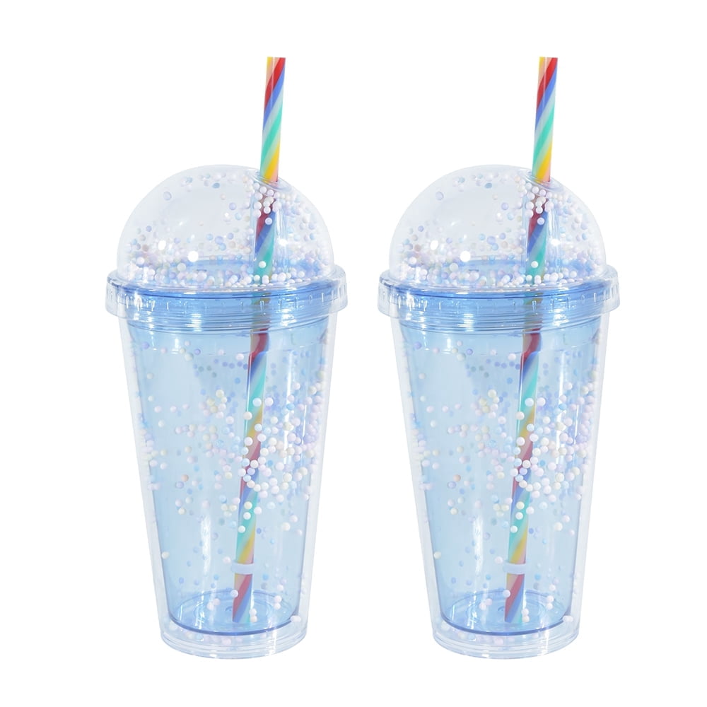 16oz Double Wall Acrylic Tumbler Cups with Dome Lids and Straws, Glitter  Confetti Cold Drink Cups, Set of 2, Hot Pink - Walmart.com
