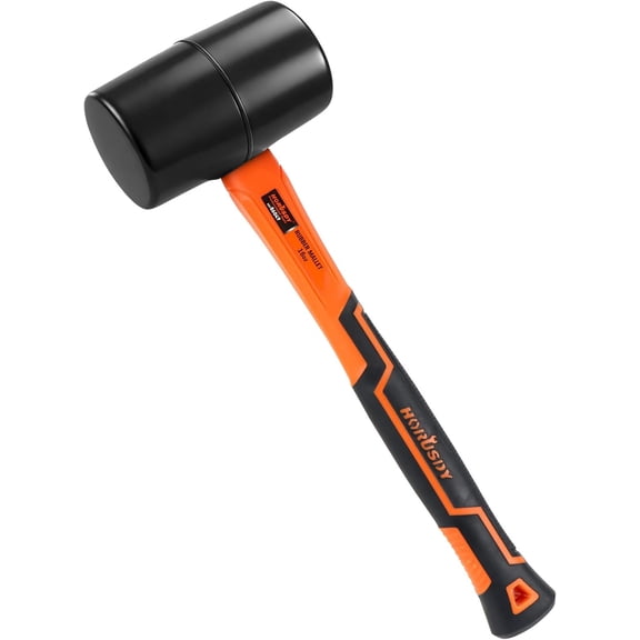 16oz Durable Rubber Mallet Hammer with Fiberglass Handle, Non-Marring Blow Tool for Flooring, Tent Stakes, Woodworking, and Camping, Non-Slip Grip