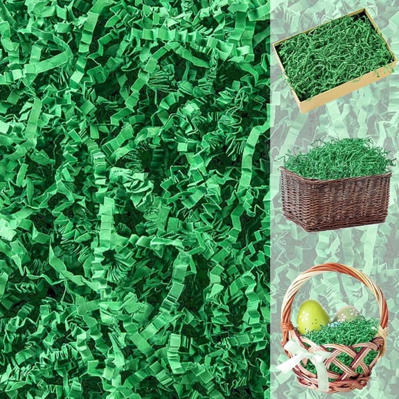 16oz Easter Grass Crinkle Cut Paper Shred, Green Raffia Paper Shred Filler