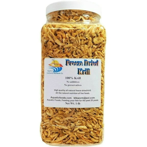 16oz Freeze Dried Krill for Oscars, Arowana, Cichlids, Marines, Koi, Land & Aquatic Turtles, even Cats. Contains Color Enhancing Astaxanthin, Aquatic Foods Premium Freeze Dried Fish Foods.16oz-Jar