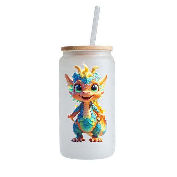 16oz Frosted Glass Cup With Lid and Straw, Featuring Cute Patterns, Tumbler Drinkware Set, Great for Gift or Everyday Use, For Cold and Hot
