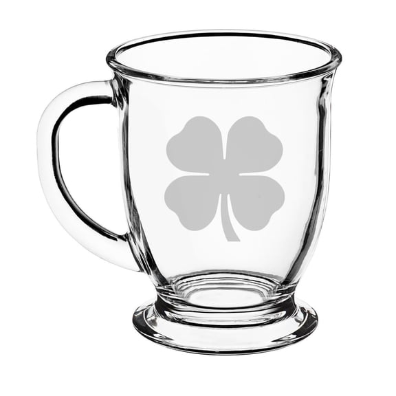 16oz Glass Coffee Mug Tea Glass Gift 4 Leaf Clover