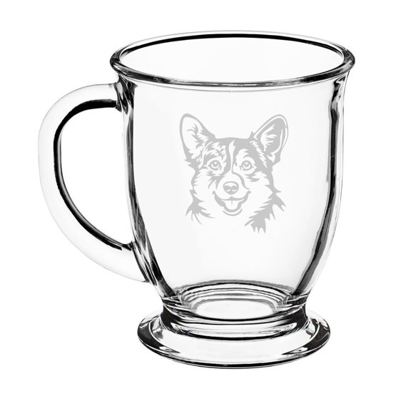 16oz Glass Coffee Mug Tea Glass Gift Corgi Face