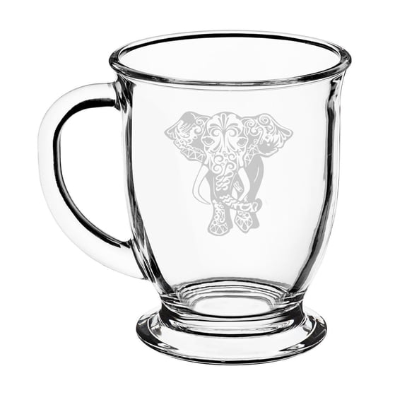 16oz Glass Coffee Mug Tea Glass Gift Fancy Elephant
