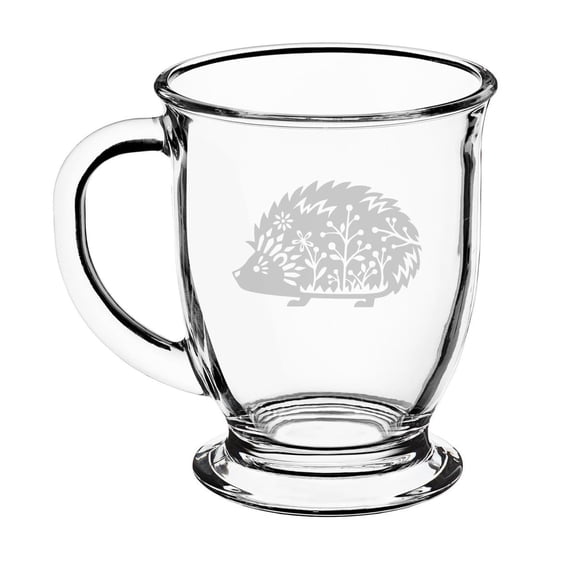 16oz Glass Coffee Mug Tea Glass Gift Fancy Hedgehog