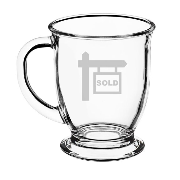16oz Glass Coffee Mug Tea Glass Gift Real Estate Agent Broker Realtor Sold