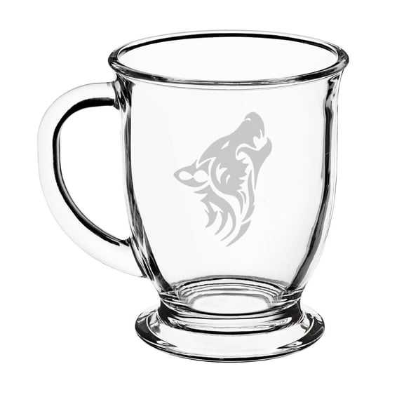 16oz Glass Coffee Mug Tea Glass Gift Tribal Wolf