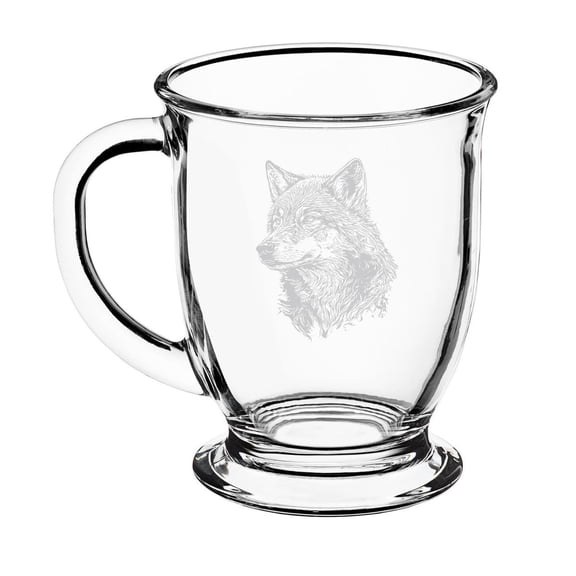 16oz Glass Coffee Mug Tea Glass Gift Wolf Head