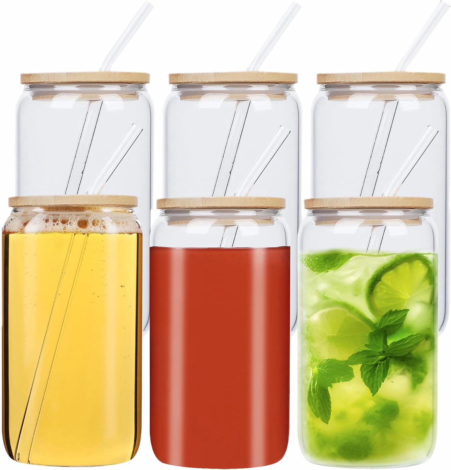 16oz Glass Cups with and Straws, Drinking Glasses Set, Classic Iced ...