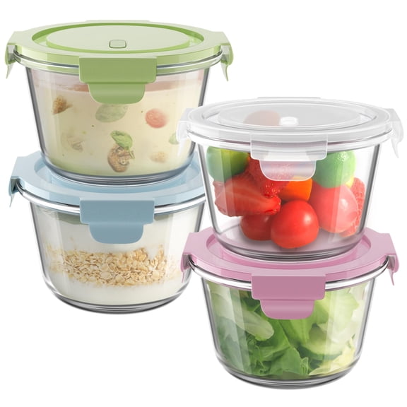 16oz Glass Food Preparation Containers, 2-Cup Capacity Sealed Glass Storage Containers with Lids, Heat-Resistant, BPA-Free Borosilicate Glass Soup Containers (Pack of 4) DishwasherSafe