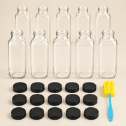 16oz Glass Juice Bottles with Lids - Reusable Juicing Bottles Glass Drinking Jars Containers with Airtight Lids & Cleaning Brush - Perfect for Juicing, Milk, Kombucha, and Storage