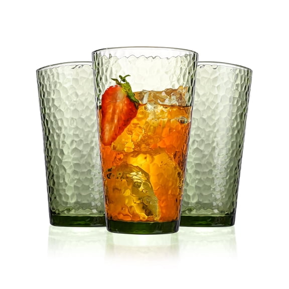 16oz Green Hammered Highball Drinkware Set, 8 Count