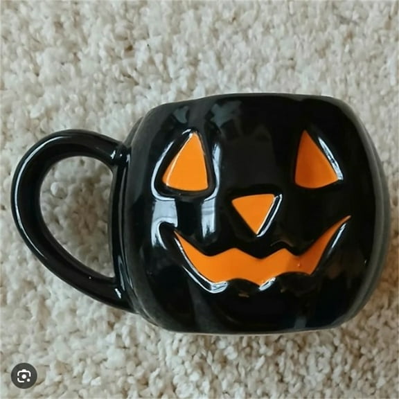 16oz Halloween Pumpkin Mug - Ceramic Smiling Jack-O-Lantern Coffee Cup for Hot Tea/Cocoa, Microwave Safe Fall Harvest Decor & Spooky Kitchen Essentials